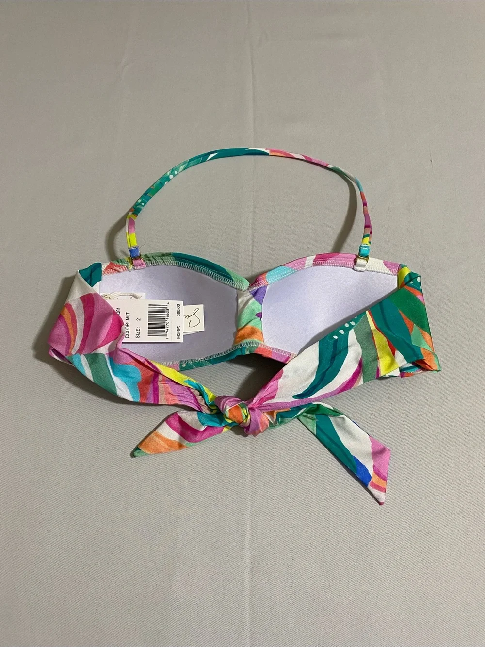 SUNSHINE 79  Tropical-print Twist-front Bandeau Bikini Top Women's Size 2